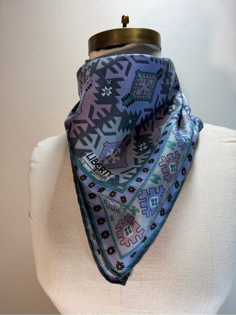 Liberty of London Lavender & Teal Geometric Silk Scarf 26”x26”